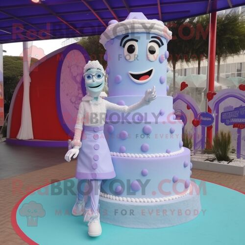 Personnage De Costume De Mascotte Redbrokoly De Gâteau De Mariage À La Lavande Habillé D'un Jean De Maman Et De Coussinets Pour Les Pieds