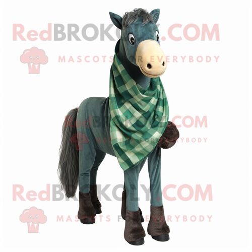 Personnage De Costume De Mascotte Redbrokoly De Jument Vert Forêt Habillé D'une Chemise En Flanelle Et De Clips D'écharpe