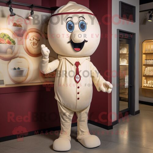 Personnage De Costume De Mascotte Redbrokoly De Prune Crème Habillé D'un T-Shirt Henley Et D'épinglettes