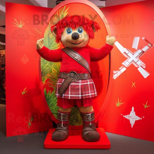 Personnage De Costume De Mascotte Redbrokoly De La Croix Celtique Rouge Habillé D'un Bikini Et De Bandeaux