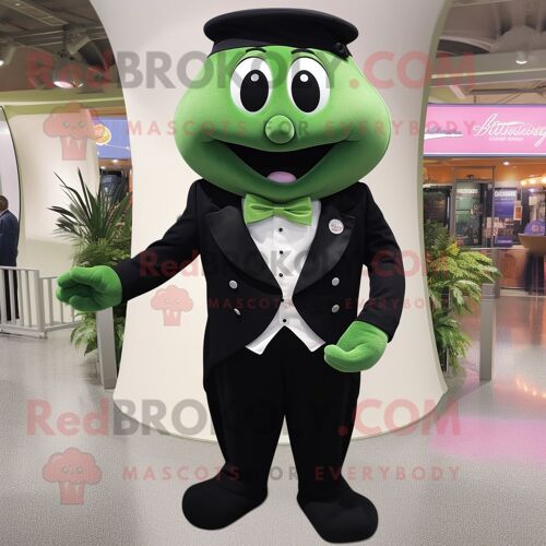Personnage De Costume De Mascotte Redbrokoly De Haricot Vert Bleu Marine Habillé D'un Smoking Et De Bretelles