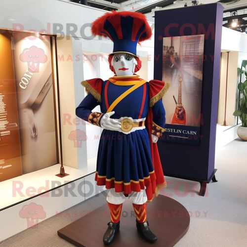 Personnage De Costume De Mascotte Redbrokoly De La Garde Suisse De La Marine Habillé D'une Jupe Portefeuille Et De Bandeaux