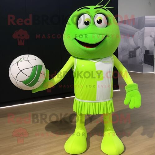 Personnage De Costume De Mascotte Redbrokoly De Balle De Volley-Ball Vert Citron Habillé D'un Blazer Et De Pochettes