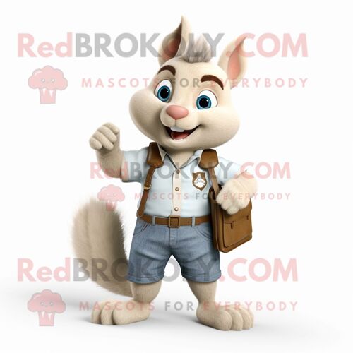 Personnage De Costume De Mascotte Redbrokoly D'écureuil Crème Vêtu D'un Jean Et De Portefeuilles