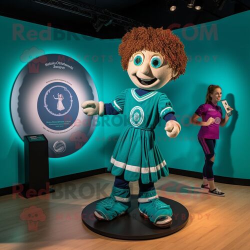 Personnage De Costume De Mascotte Redbrokoly De Danseuse Irlandaise Bleu Sarcelle Habillé D'un Tee-Shirt Henley Et D'anneaux