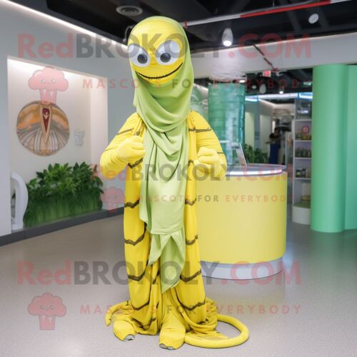 Personnage De Costume De Mascotte Redbrokoly De Python Jaune Citron Habillé D'une Couverture Et De Bracelets