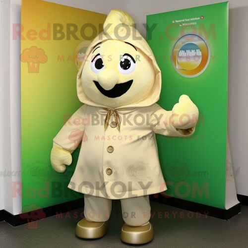 Personnage De Costume De Mascotte Redbrokoly Cream Pot Of Gold Habillé D'une Parka Et D'épingles À Cravate
