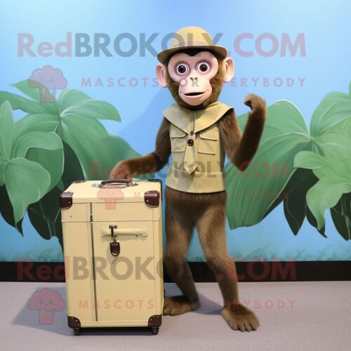 Personnage De Costume De Mascotte Redbrokoly De Singe Capucin Olive Habillé D'une Mini Robe Et De Porte-Documents
