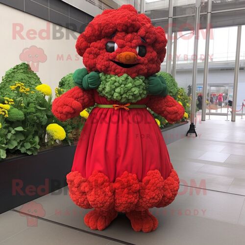 Mascotte Redbrokoly De Personnage De Chou-Fleur Rouge Habillé D'une Robe Taille Empire Et De Bandeaux