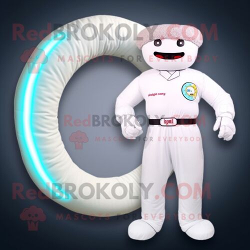 Personnage De Costume De Mascotte Redbrokoly Donut Blanc Habillé D'un Maillot De Bain Une Pièce Et De Ceintures