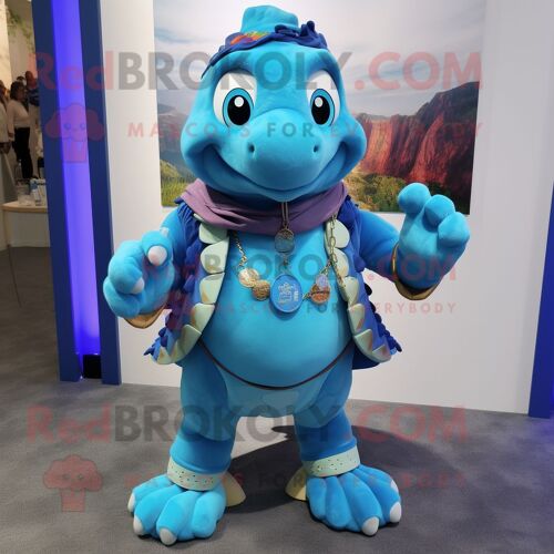 Personnage De Costume De Mascotte Redbrokoly De Tortue Bleue Habillé D'un Gilet Et De Colliers