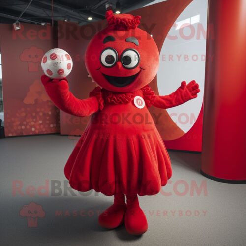 Personnage De Costume De Mascotte Redbrokoly Red Juggle Habillé D'une Jupe Trapèze Et De Gants