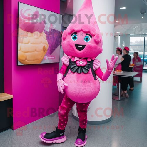 Personnage De Costume De Mascotte Redbrokoly De Cornet De Crème Glacée Magenta Habillé D'un Legging Et De Gants