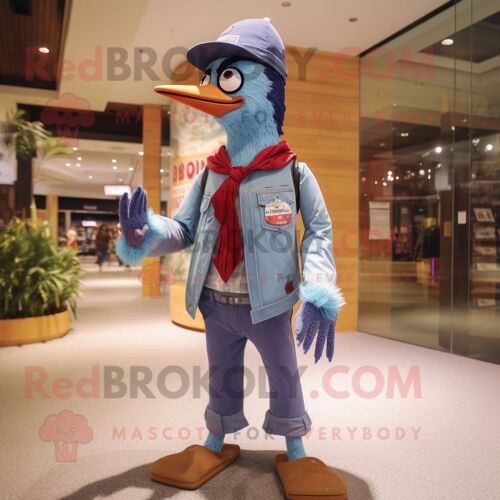 Personnage De Costume De Mascotte Redbrokoly De Pic De Lavande Vêtu D'une Chemise En Jean Et De Ceintures