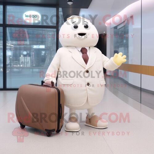 Personnage De Costume De Mascotte Redbrokoly De Pomme De Terre Blanche Habillé D'un Manteau Et De Mallettes