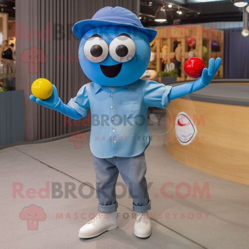 Costume Mascotte Redbrokoly Boule De Pétanque Bleu Ciel Habillé D'un Jean Boyfriend Et De Bracelets