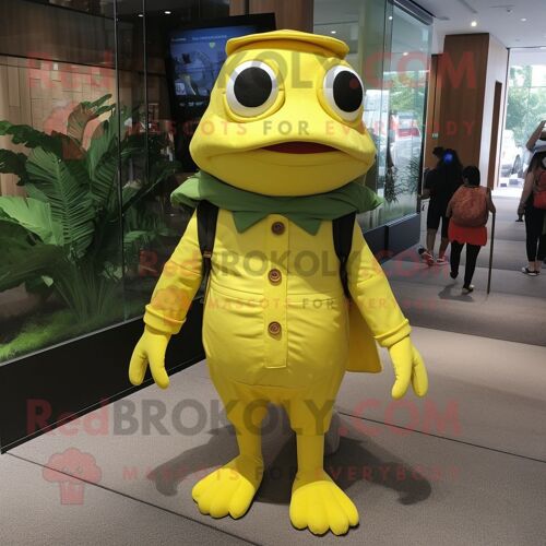 Personnage De Costume De Mascotte Redbrokoly De Grenouille Jaune Citron Habillé D'une Barboteuse Et De Chapeaux