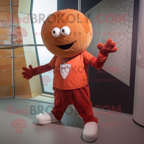 Personnage De Costume De Mascotte Redbrokoly De Boulettes De Viande De Rouille Habillé D'un T-Shirt À Col En V Et De Châles