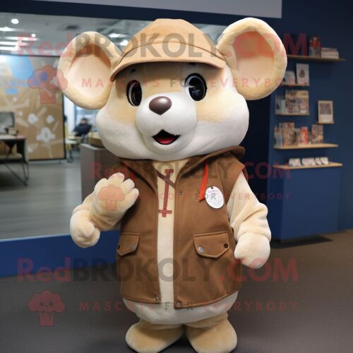 Personnage De Costume De Mascotte Redbrokoly De Souris Bronzée Habillé D'un Sweat À Capuche Et De Cravates