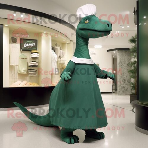 Personnage De Costume De Mascotte Redbrokoly Diplodocus Vert Forêt Habillé D'une Robe Portefeuille Et D'épingles À Chapeau