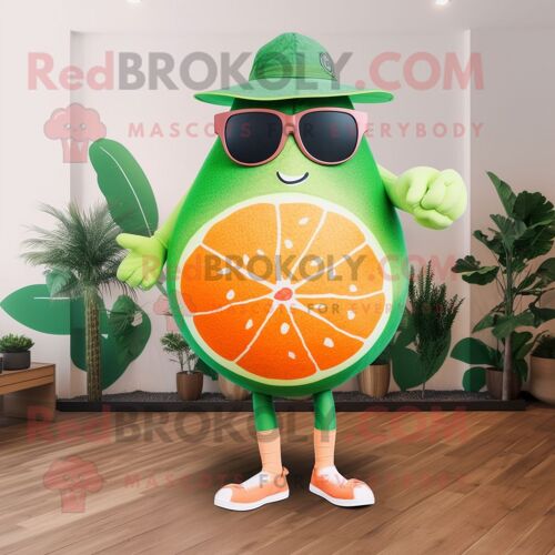 Personnage De Costume De Mascotte Redbrokoly De Pamplemousse Vert Forêt Habillé Avec Un Maillot De Bain Et Des Lunettes De Soleil