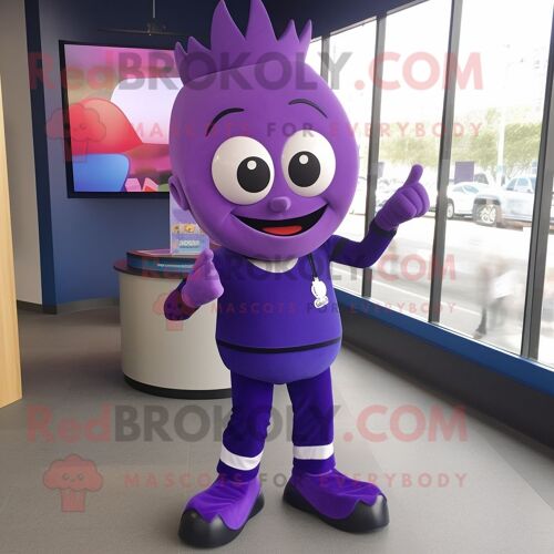 Personnage De Costume De Mascotte Redbrokoly Pendentif Violet Habillé Avec Un Jegging Et Des Pinces À Chaussures