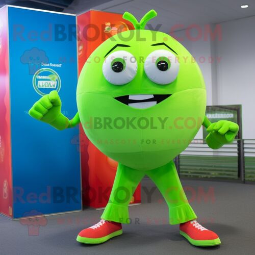 Personnage De Costume De Mascotte Redbrokoly Cerise Vert Citron Vêtu D'une Barboteuse Et De Montres Bracelet