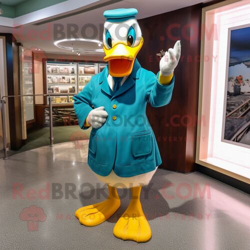 Personnage De Costume De Mascotte Redbrokoly De Canard Bleu Sarcelle Habillé D'un Pantalon De Costume Et De Gants