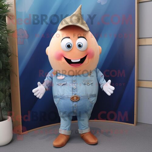 Personnage De Costume De Mascotte Redbrokoly De Thon Pêche Habillé D'une Chemise En Jean Et De Boutons De Manchette