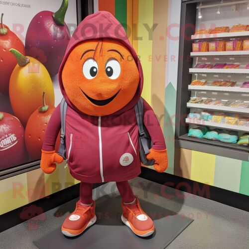 Personnage De Costume De Mascotte Redbrokoly De Pamplemousse Marron Habillé Avec Un Sweat À Capuche Et Des Sacs Fourre-Tout