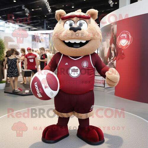 Personnage De Costume De Mascotte Redbrokoly De Ballon De Rugby Marron Habillé D'un Short Et D'anneaux