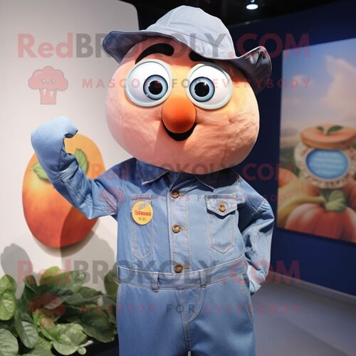 Personnage De Costume De Mascotte Redbrokoly De Thon Pêche Habillé D'une Chemise En Jean Et De Boutons De Manchette
