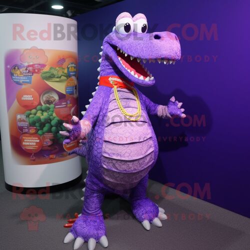 Personnage De Costume De Mascotte Redbrokoly De Crocodile Violet Habillé D'une Jupe Circulaire Et De Porte-Clés