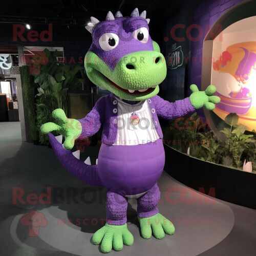Personnage De Costume De Mascotte Redbrokoly De Crocodile Violet Habillé D'une Jupe Circulaire Et De Porte-Clés