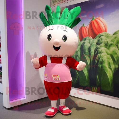 Personnage De Costume De Mascotte Redbrokoly De Radis Habillé D'un Pantacourt Et De Bandeaux
