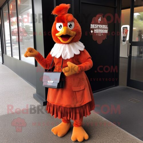 Personnage De Costume De Mascotte Redbrokoly De Poulet Au Beurre De Rouille Habillé D'une Robe Taille Empire Et De Portefeuilles