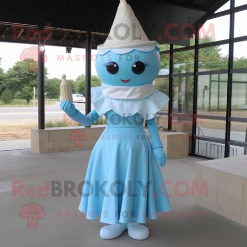 Personnage De Costume De Mascotte Redbrokoly De Cornet De Crème Glacée Bleu Ciel Habillé D'une Robe Taille Empire Et De Bandeaux