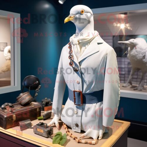 Personnage De Costume De Mascotte Redbrokoly Pigeon Passager Blanc Habillé D'une Combinaison Et De Colliers