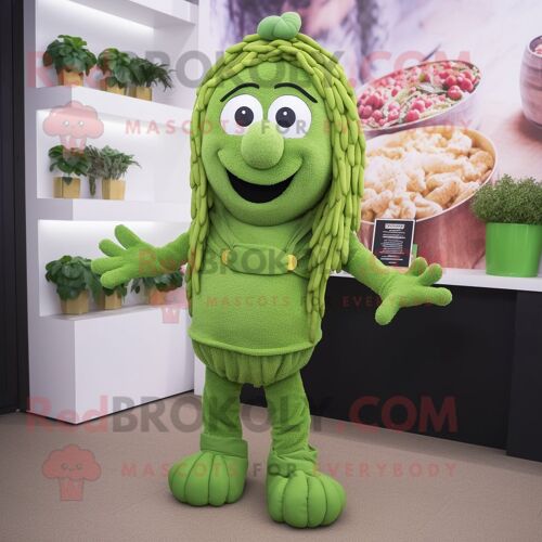 Personnage De Costume De Mascotte Redbrokoly De Pâtes Au Pesto Vert Habillé D'un Short Et De Bracelets