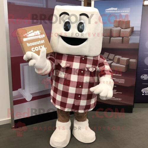 Personnage De Costume De Mascotte Redbrokoly De Barres De Chocolat Blanc Habillé D'une Chemise En Flanelle Et De Porte-Clés