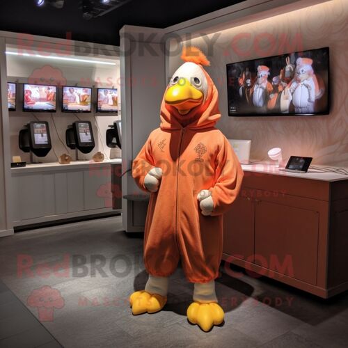 Personnage De Costume De Mascotte Redbrokoly De Coq De Pêche Habillé D'un Sweat À Capuche Et De Porte-Monnaie