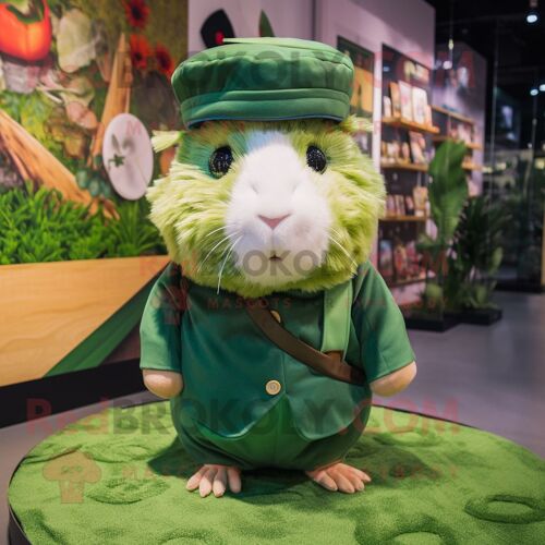 Personnage De Costume De Mascotte Redbrokoly De Cochon D'inde Vert Forêt Habillé D'un Chemisier Et De Casquettes