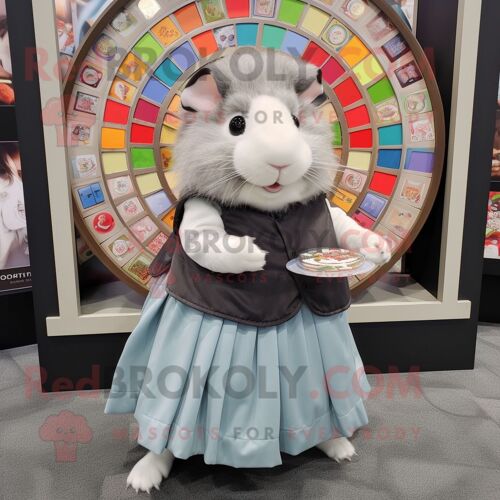 Personnage De Costume De Mascotte Redbrokoly De Cochon D'inde Gris Habillé D'une Jupe Circulaire Et De Porte-Monnaie