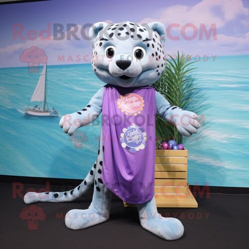 Personnage De Costume De Mascotte Redbrokoly Jaguar Lavande Habillé D'un Maillot De Bain Une Pièce Et De Clips D'écharpe