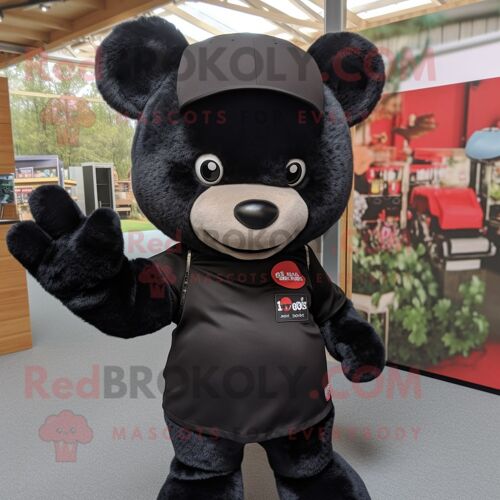 Personnage De Costume De Mascotte Redbrokoly D'ours En Peluche Noir Habillé D'un T-Shirt Graphique Et De Bandeaux