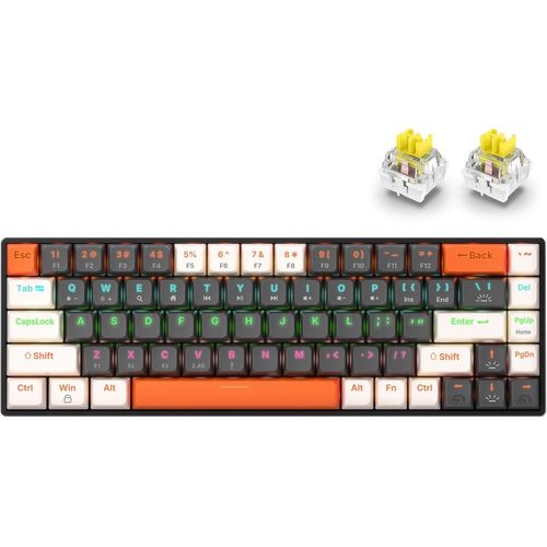 Clavier Gamer Mécanique 65% sans Fil, 68 Touches Anti-Ghosting, Hot-Swap, Connexion Multi-Appareils, RGB, Touches Multimédia, Compatible PC/Mac/PS4, QWERTY, Batterie 1800mAh