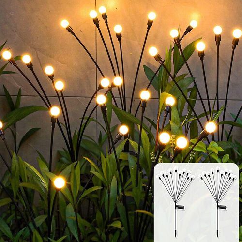 Lot De 2 Lampes Solaires De Jardin ¿ 10 Led Étanches En Forme De Lucioles Pour Décoration Extérieure Et Fêtes