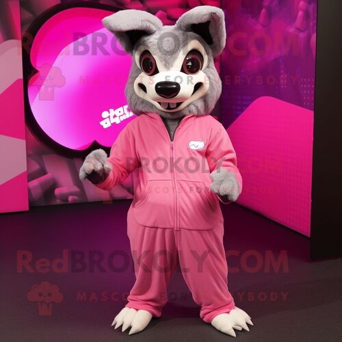 Personnage De Costume De Mascotte Redbrokoly Rose Say Wolf Habillé D'un Sweat À Capuche Et De Boucles D'oreilles