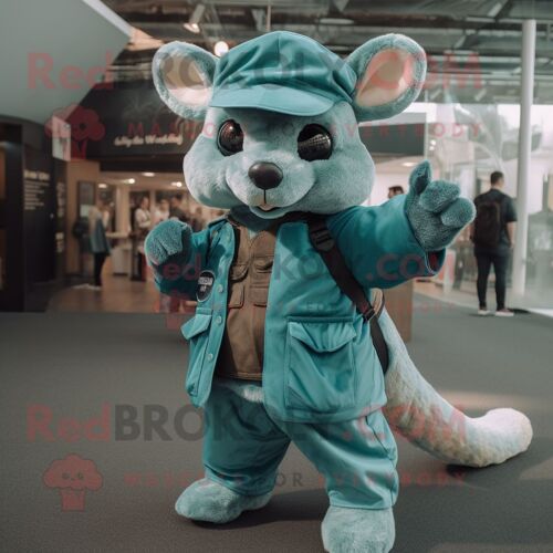 Personnage De Costume De Mascotte Redbrokoly D'écureuil Volant Bleu Sarcelle Habillé D'un Débardeur Et De Bérets