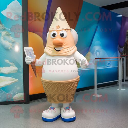 Personnage De Costume De Mascotte Redbrokoly De Cornet De Crème Glacée À La Crème Habillé D'un Maillot De Bain Et De Bracelets De Cheville